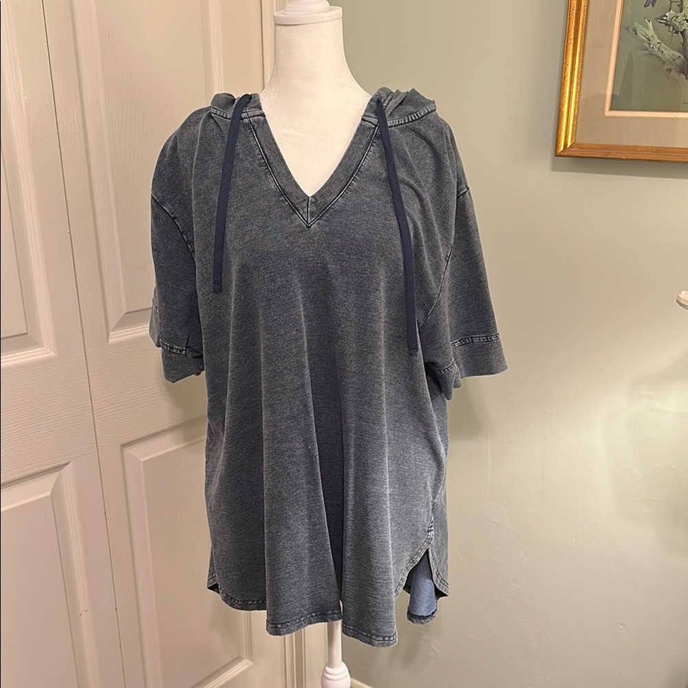Blue/Gray Oversized Knit Tunic Hoodie
